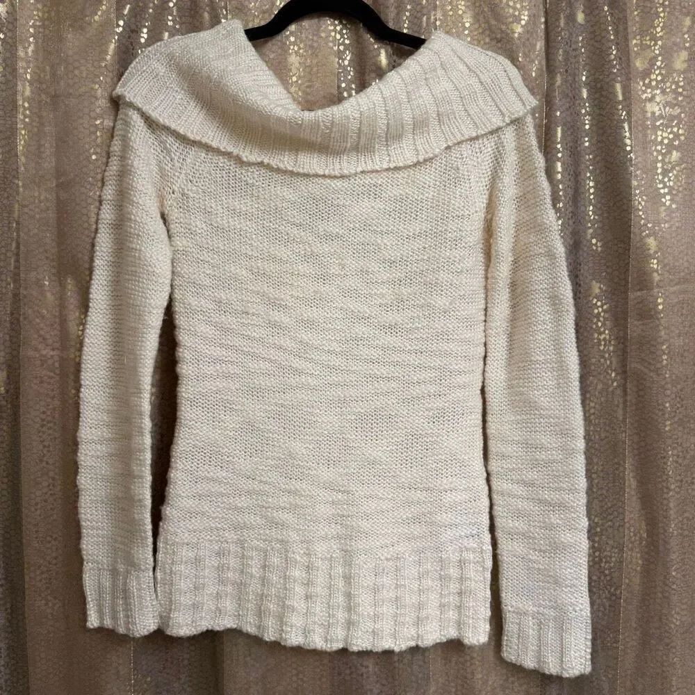Suzy Shier Ivory Wool Knit Cowl Neck Chunky Midweight Sweater Medium